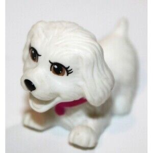 Mattel Barbie White Puppy Dog Pink Collar Crouching Playing Pose 2010 Figure
